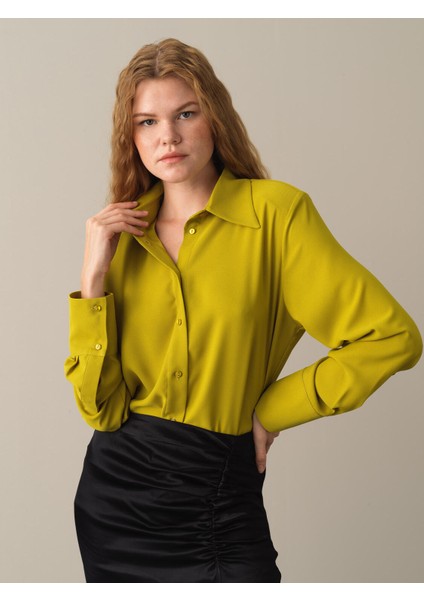 Kadın Sarı Vatkalı Oversize Gömlek