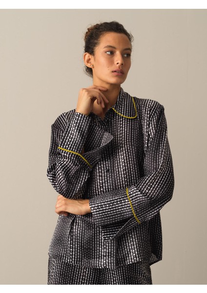Kadın Siyah Desenli Saten Gömlek fiyatları