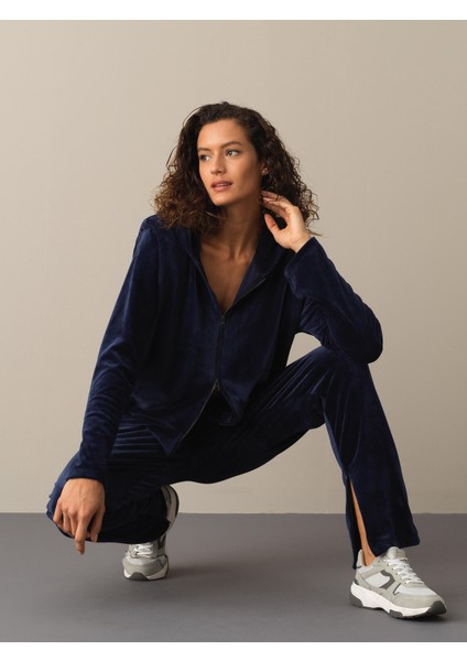 Kadın Lacivert Kadife Sweat Pantolon