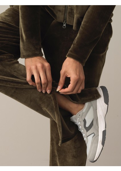 Kadın Haki Kadife Sweat Pantolon