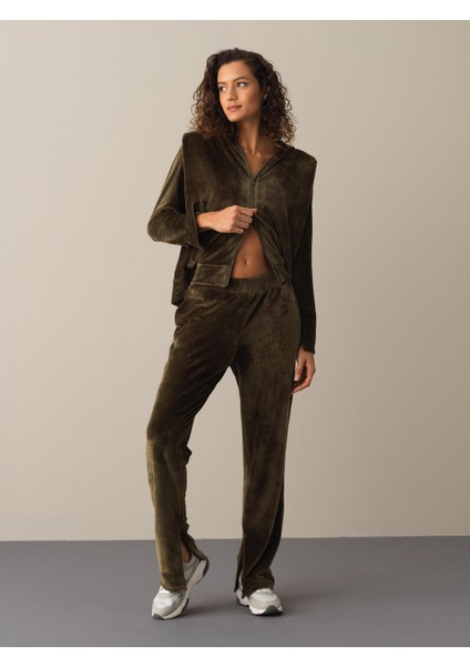 Kadın Haki Kadife Sweat Pantolon modelleri