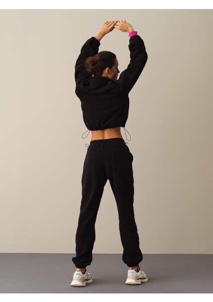 Kadın Siyah Polar Sweat Pantolon
