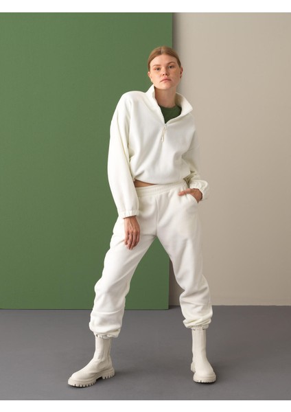 Kadın Beyaz Polar Sweat Pantolon