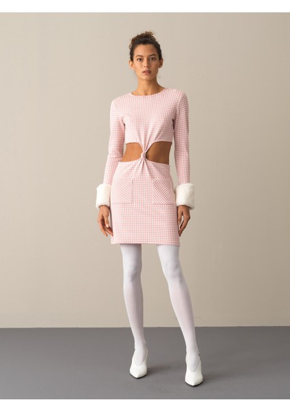Kadın Pembe Slim Fit Ekose Mini Elbise fiyatları