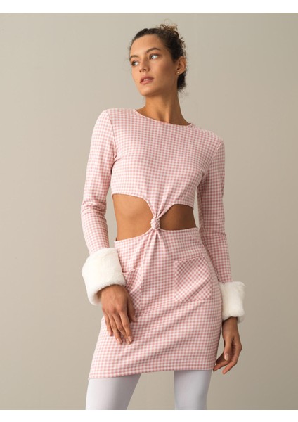 Kadın Pembe Slim Fit Ekose Mini Elbise modelleri