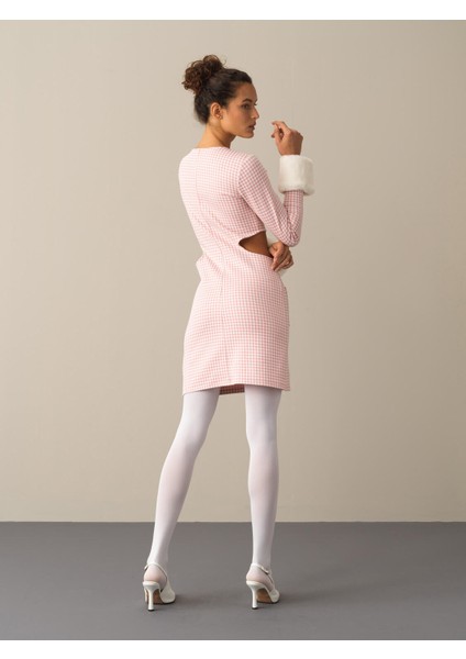 Kadın Pembe Slim Fit Ekose Mini Elbise indirimleri