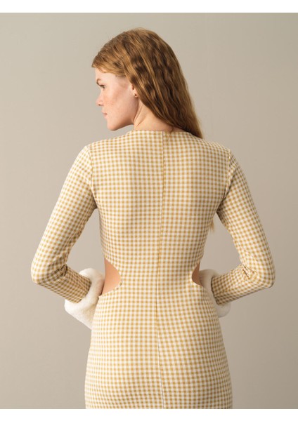 Kadın Sarı Slim Fit Ekose Mini Elbise modelleri