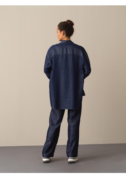 Kadın Lacivert Polo Yaka Oversize Gömlek fırsatları