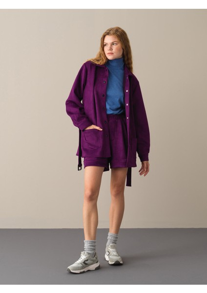 Kadın Mor Süet Görünümlü Gömlek Ceket fiyatları