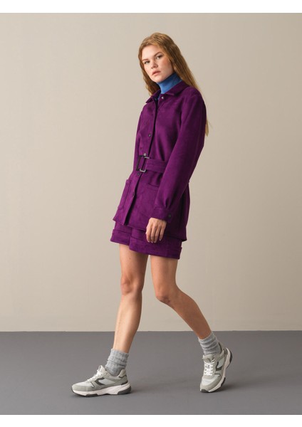 Kadın Mor Süet Görünümlü Gömlek Ceket fırsatları