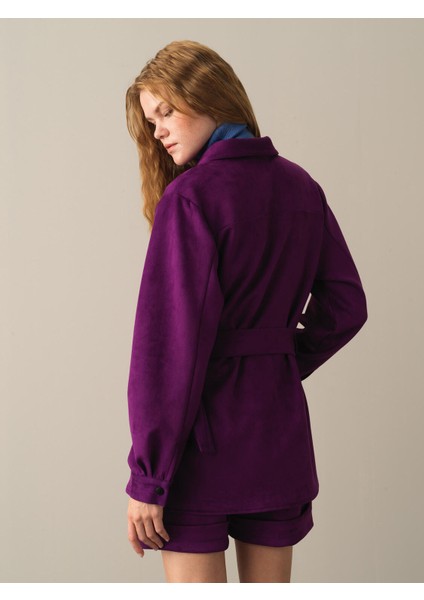 Kadın Mor Süet Görünümlü Gömlek Ceket indirimleri