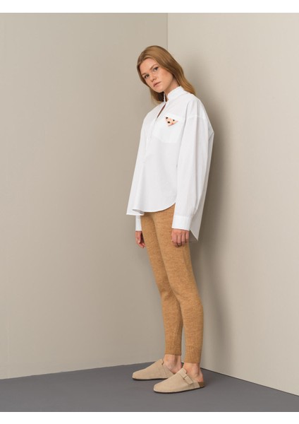 Kadın Beyaz Hakim Yaka Oversize Gömlek