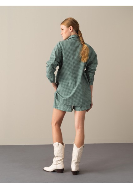 Kadın Haki Oversize Desenli Gömlek modelleri