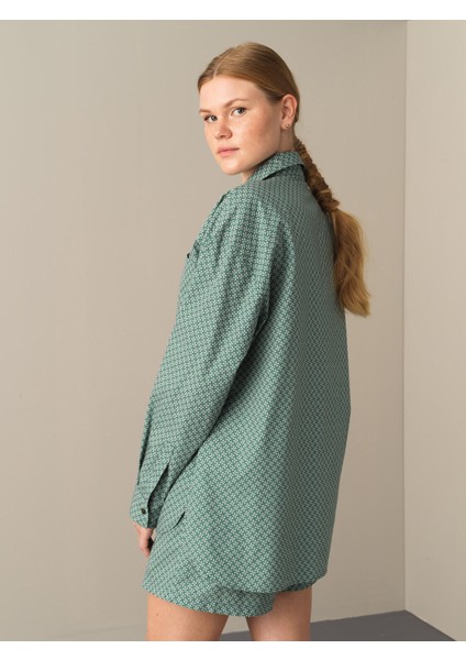 Kadın Haki Oversize Desenli Gömlek fırsatları