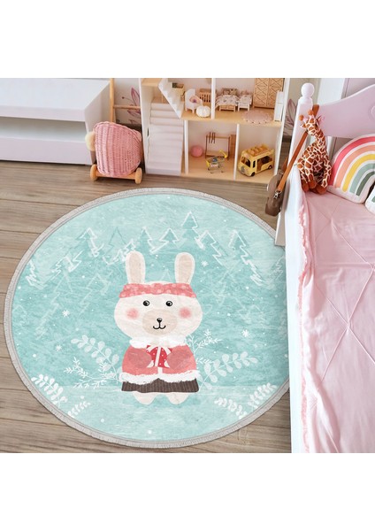 Christmas Ayıcık Desenli Çocuk & Genç Odası Makinede Yıkanabilir Kaymaz Tabanlı Püsküllü Yuvarlak Çocuk Halısı modelleri