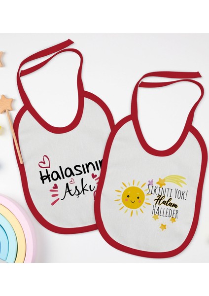 Kids Hala Tasarımlı 2’li Kırmızı Mama Önlüğü-2