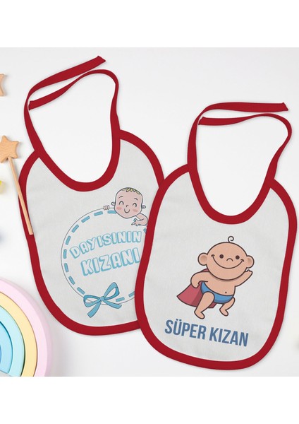 Kids Dayısının Kızanı ve Süper Kızan Tasarımlı 2’li Kırmızı Mama Önlüğü-1