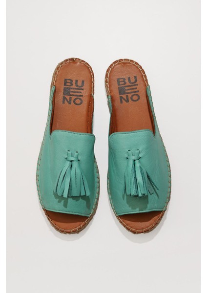 Yeşil Nil Deri Kadın Düz Terlik