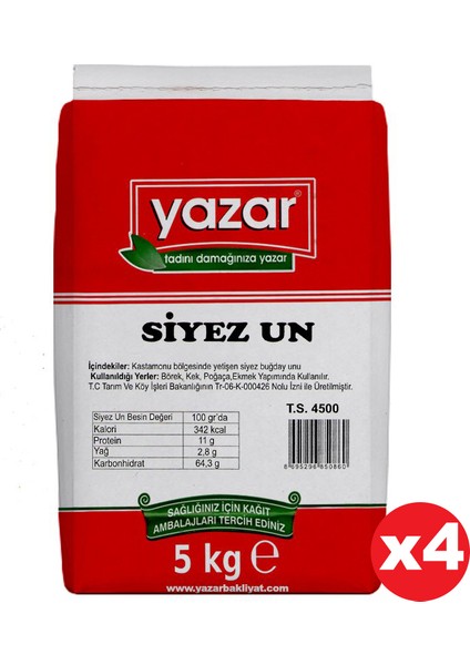 Taş Değirmende Öğütülmüş Siyez Unu 5 kg x 4 Paket