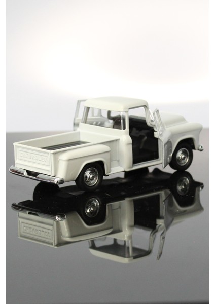 1955 Chevrolet Stepside Beyaz Kamyonet Çek Bırak Metal Model Oyuncak Araba 12 cm
