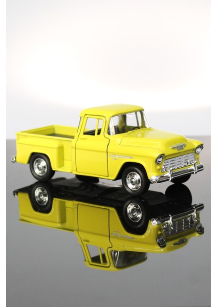 1955 Chevrolet Stepside Sarı Kamyonet Çek Bırak Metal Model Oyuncak Araba 12 cm