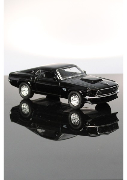 1969 Ford Mustang Boss 429 Siyah Çek Bırak Metal Model Oyuncak Araba 12 cm