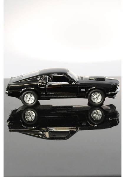 1969 Ford Mustang Boss 429 Siyah Çek Bırak Metal Model Oyuncak Araba 12 cm modelleri