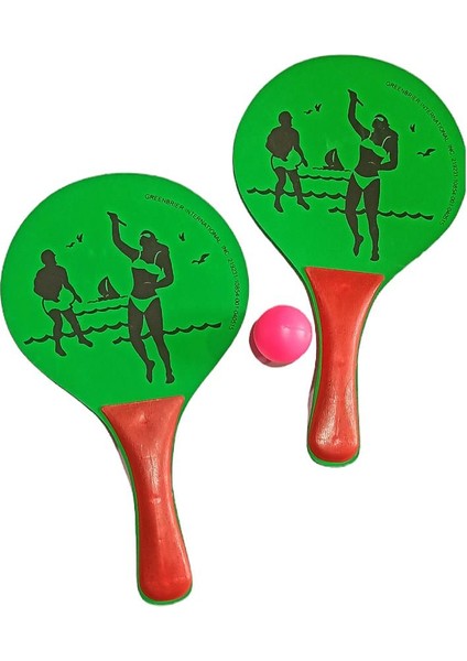 Plaj Tenis Raket Seti Çocuk Boy (2 Raket 1 Top) Yeşil - Kırmızı