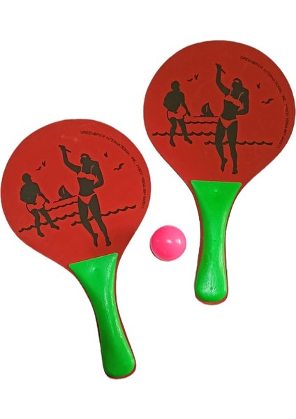 Plaj Tenis Raket Seti Çocuk Boy (2 Raket 1 Top) Kırmızı-Yeşil