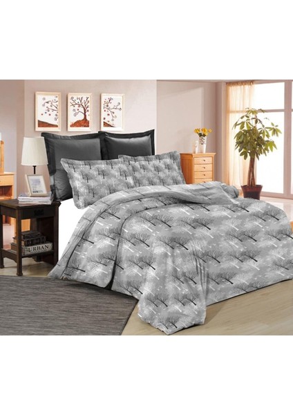 Tek Kişilik Ranforce Pamuk Nevresim Seti (Çarşafsız) Gri Ağaç