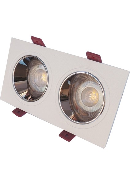 Beyaz Krom Çiftli Sıva Altı Spot Cob Led Armatür GU10 5W Gün Işığı Işık