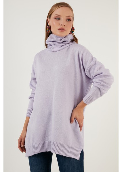 Oversize Balıkçı Yaka Yanları Yırtmaçlı Uzun Kışlık Triko Kazak Bayan Kazak 63621285