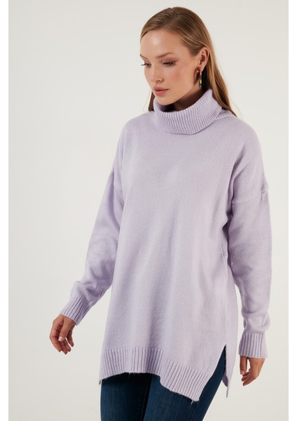 Oversize Balıkçı Yaka Yanları Yırtmaçlı Uzun Kışlık Triko Kazak Bayan Kazak 63621285