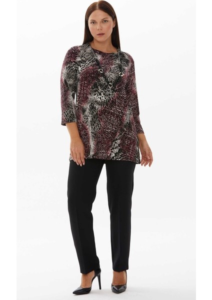 Büyük Beden Kendinden Kolyeli Emprime Bluz fiyatları