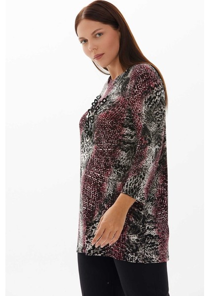 Büyük Beden Kendinden Kolyeli Emprime Bluz modelleri