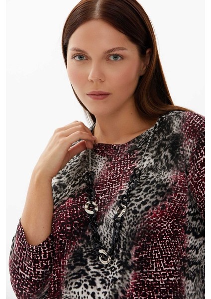 Büyük Beden Kendinden Kolyeli Emprime Bluz fırsatları