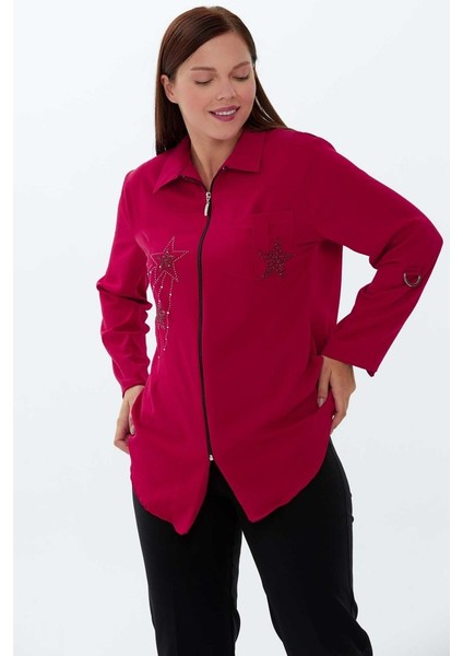 Büyük Beden Önü Taşlı Ceket