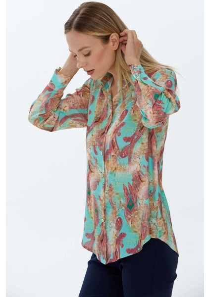 Şömiziye Yaka Şal Desen Klasik Bluz modelleri