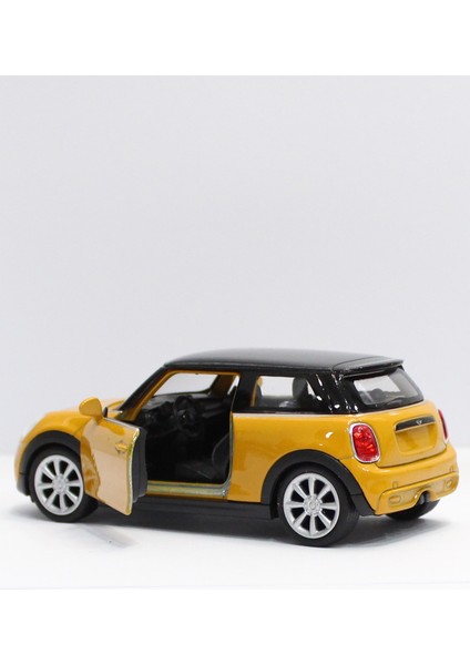 Sarı Yeni Mini Cooper Çek Bırak Metal Oyuncak Araba 11 cm