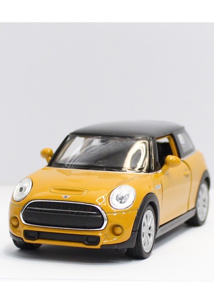 Sarı Yeni Mini Cooper Çek Bırak Metal Oyuncak Araba 11 cm