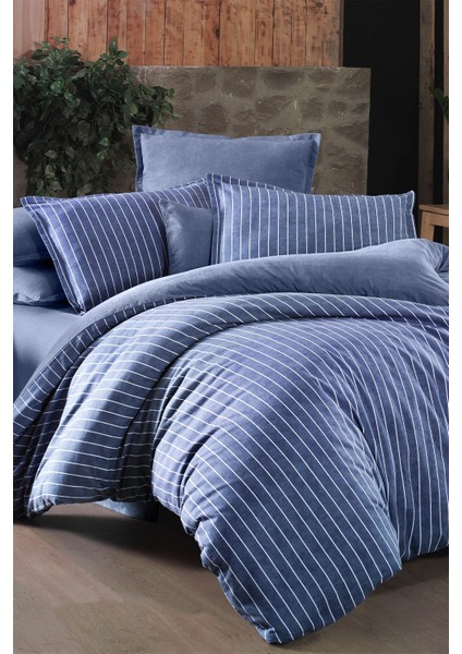 Sandro Mavi Çift Kişilik %100 Pamuk Flanel (Pazen) Nevresim Takımı