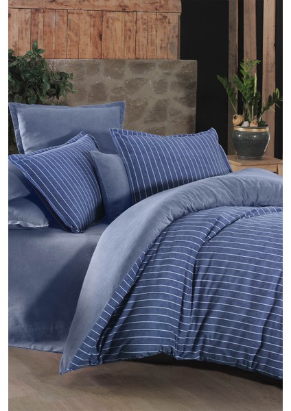 Sandro Mavi Çift Kişilik %100 Pamuk Flanel (Pazen) Nevresim Takımı modelleri