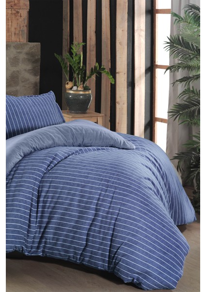 Sandro Mavi Çift Kişilik %100 Pamuk Flanel (Pazen) Nevresim Takımı fırsatları