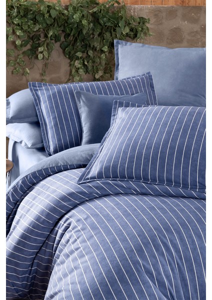 Sandro Mavi Çift Kişilik %100 Pamuk Flanel (Pazen) Nevresim Takımı indirimleri