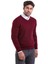 Erkek Bordo Regular Fit Desenli V Yaka Triko Kazak 2