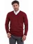 Erkek Bordo Regular Fit Yünlü Düz V Yaka Triko Kazak 1
