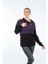 Gömlek Yaka Desenli Uzun Kollu Siyah Kadın Sweatshirt 22233303 2
