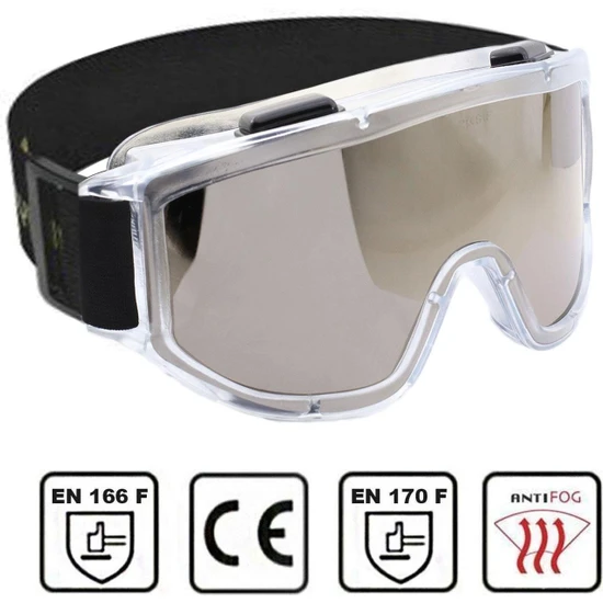 Badem10 Iş Güvenlik Gözlüğü Antifog Buğulanmaz Koruyucu Gözlük Ventilli S550 Gümüş
