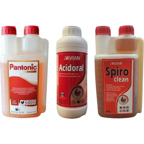 Royal Ilaç Kanatlı Hayvanlar Için 1 Lt Mükemmel Üçlü Set (Acidoral+Spiro Clean+Pantonic)
