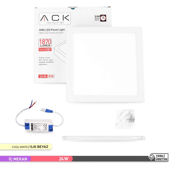 Ack 24W Sıva Üstü Kare Led Panel Armatür - 6500K Beyaz Işık